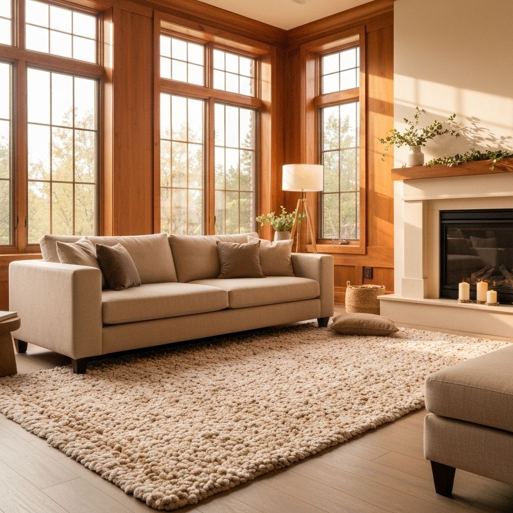 Sunlit living room with neutral palette and soft textures