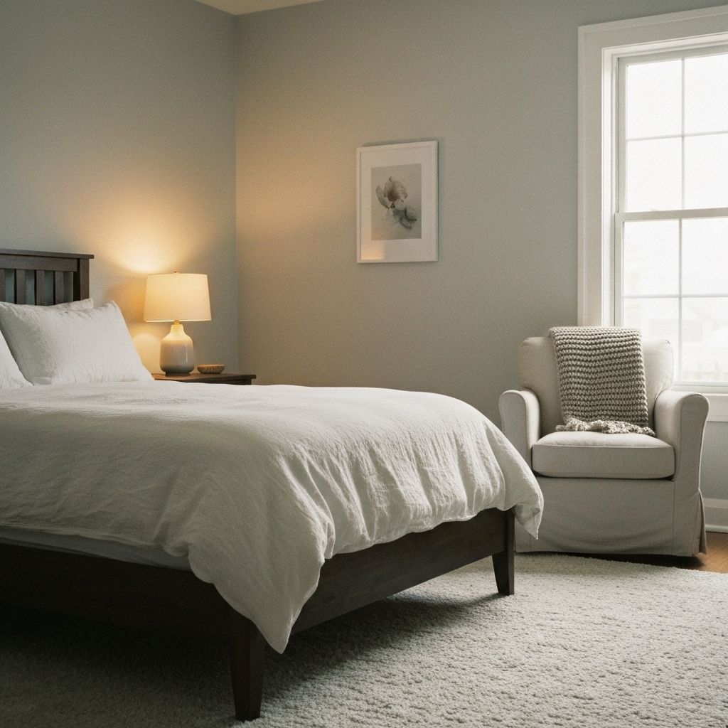 Cozy bedroom featuring layered linens and soft lighting